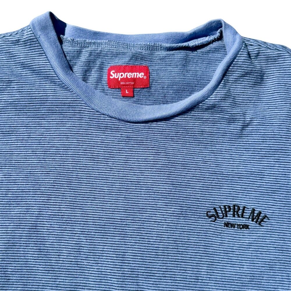 Supreme T-Shirt Mens Size L Blue Striped Logo Long Sleeve New York City